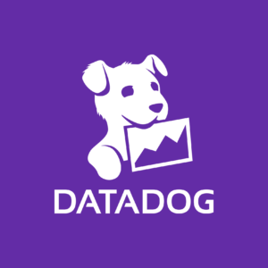 datadog purple logo with a dog holding a pic